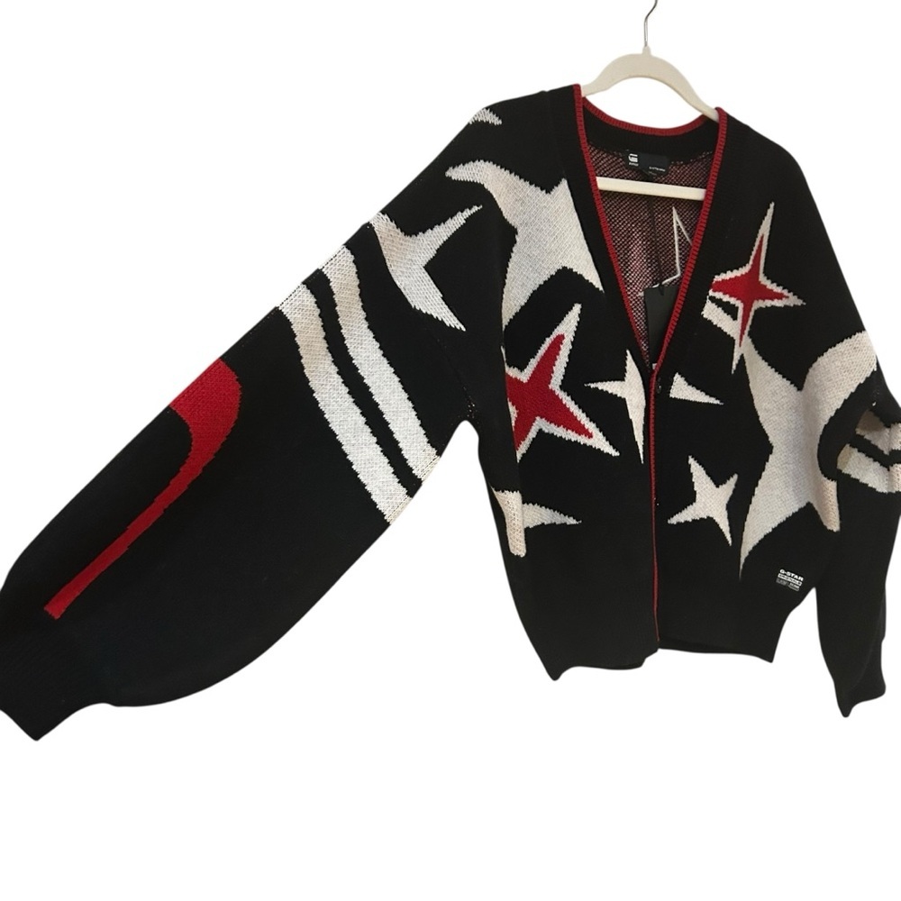 G-Star Holiday Loose Knitted Cardigan Sz M Wool Blend Star Graphic Sweater - Picture 4 of 13